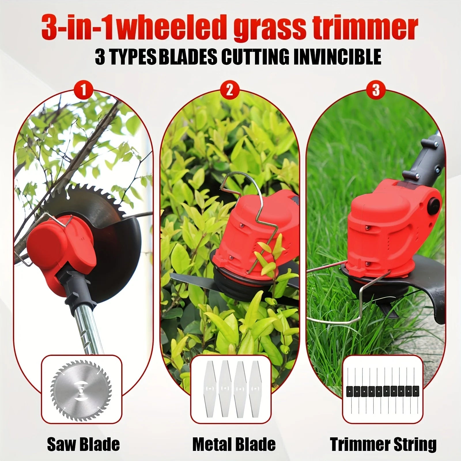 2025 Latest Small Portable Cordless Electric Lawn Mower/Weeding Machine with 2 High-Capacity Lithium Batteries and 3 Blades, Man